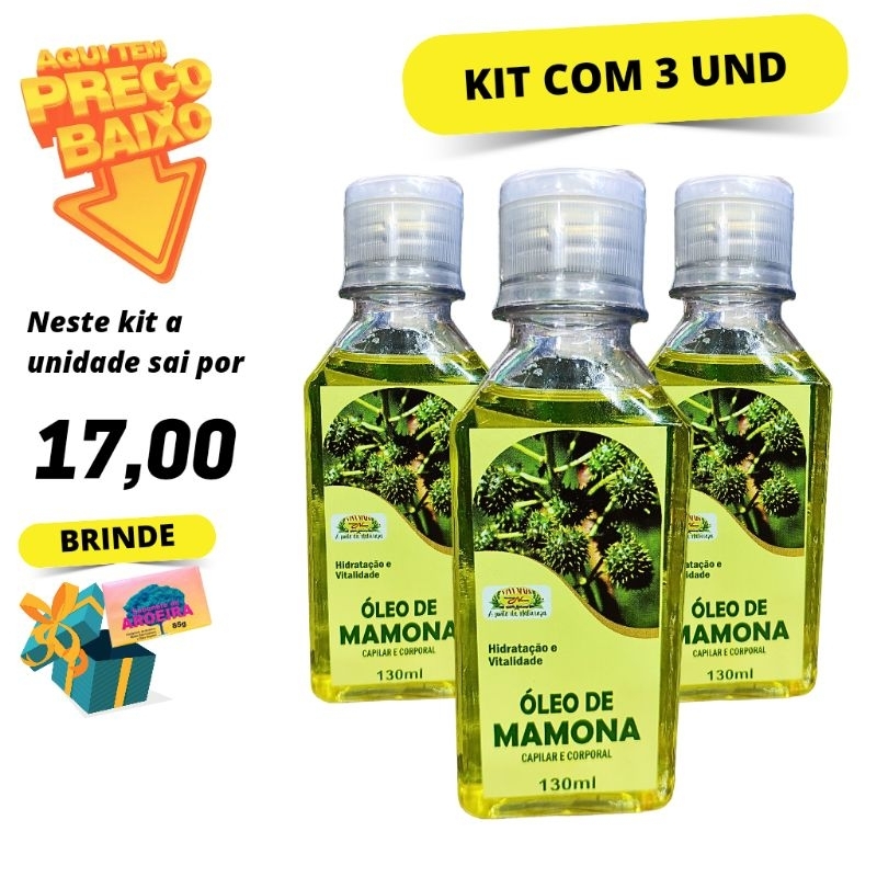 Kit com 3 Óleo Capilar e Corporal de Mamona Viva Mais 130ml