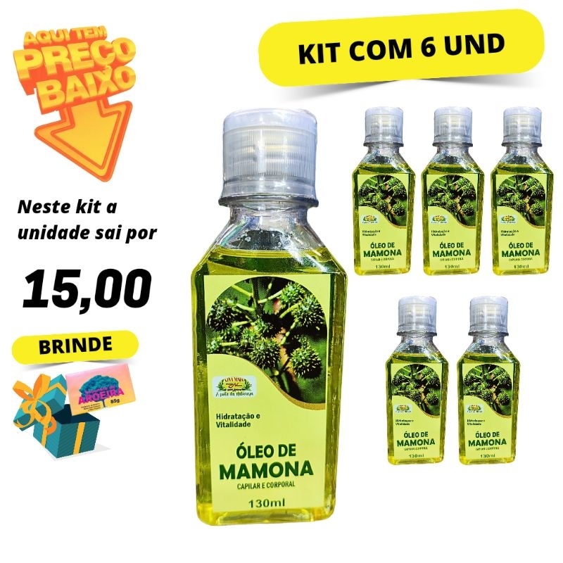 Kit com 6 Óleo Capilar e Corporal de Mamona Viva Mais 130ml