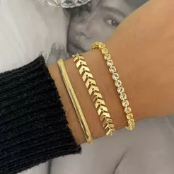 Kit 3 Pulseiras Riviera Maleável Escama Banhado a Ouro 18k