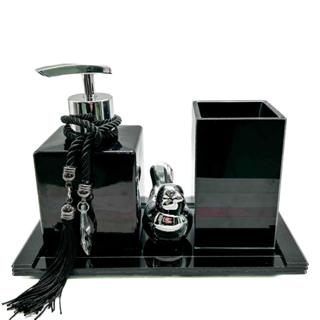 Kit Lavabo Luxo Black Com Porta Escova em Oferta na Shopee