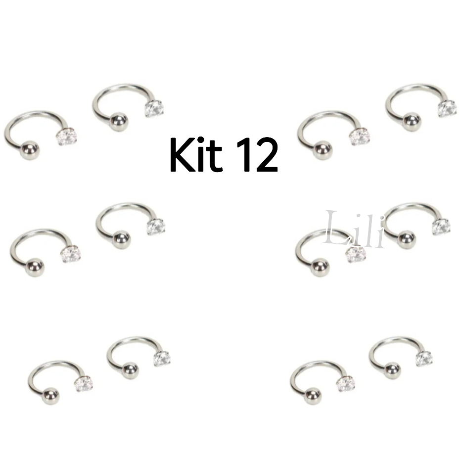 Kit 12 Piercing para Nariz helix Aço Cirúrgico brinco com 1 Zircônia em Oferta na Shopee