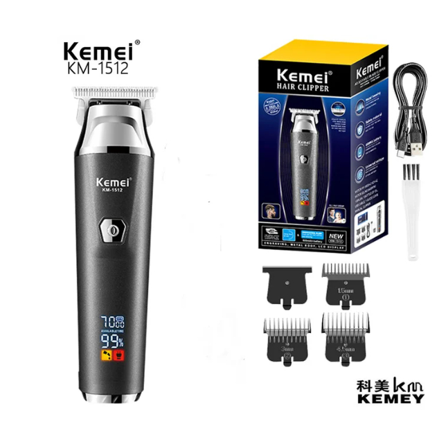 Kemei-Clipper para homens, aparador de barba,  LED Digital Clippers, barbeador elétrico, KM-1512 em Oferta na Shopee