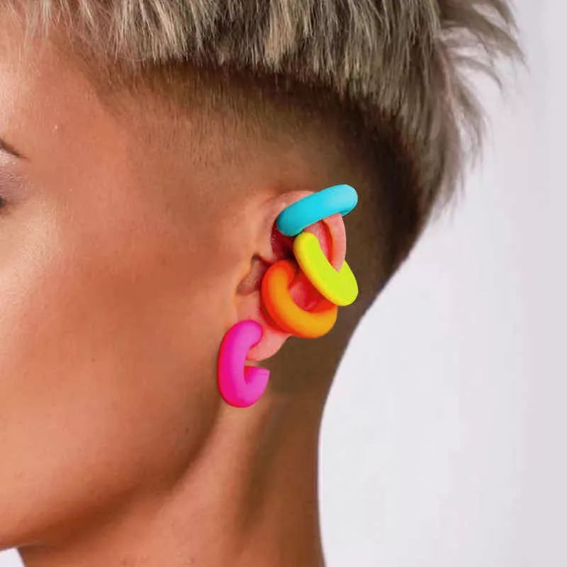 Brinco De Orelha 1Peça Não piercing Não Perfurado Simples Em Forma De C Colorido Para Mulheres, Presente Para Festival