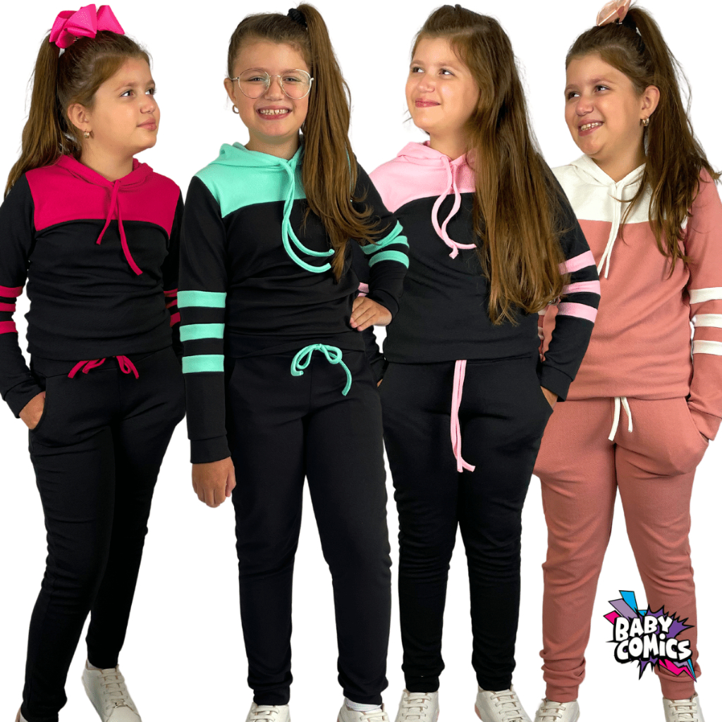 Conjunto Moletom Feminino Infantil Inverno Diversas Cores (4 a 16 anos)