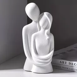 Estatua Estatueta Casal Namorados Abraçados em Gesso Casa Escritório Enfeite de Sala Decoração