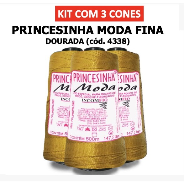 Imagem KIT 3 Linhas - Princesinha Moda Fina DOURADA (4338)  / Crochê / Artesanato / Tranças para cabelo / Incomfio