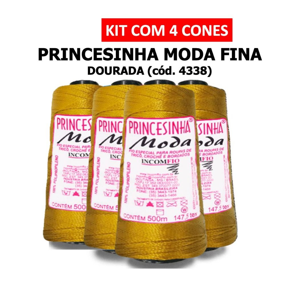 KIT 4 Linhas - Princesinha Moda Fina DOURADA (4338)  / Crochê / Artesanato / Tranças para cabelo / Incomfio em Oferta na Shopee