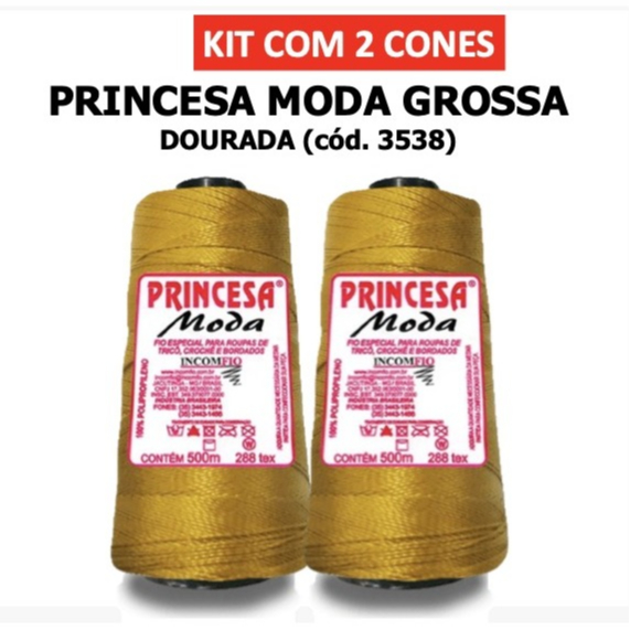 Imagem KIT 2 LINHAS - PRINCESA MODA GROSSA DOURADA (3538) /  / Crochê / Artesanato / Tranças para cabelo / Incomfio