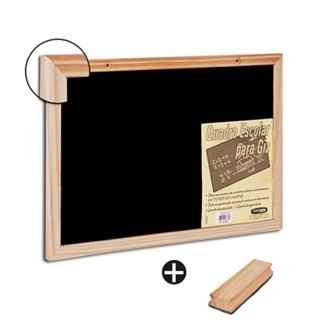 Lousa Quadro Negro Giz Escolar 90x70cm Moldura Madeira Natural + Apagador em Oferta na Shopee