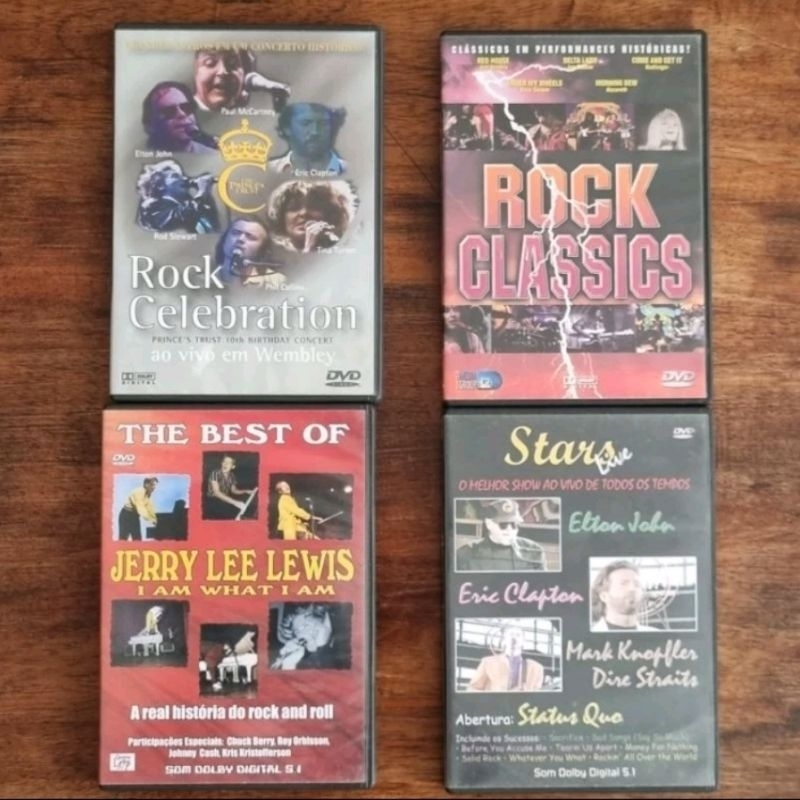 4 DVD Clássicos Rock Eric Clapton Dire Straits Jerry Lee Lewis Jimi Hendrix Alice Cooper Paul McCartney Elton John