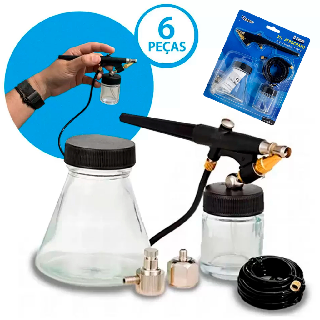 Kit Jogo Caneta Aerógrafo Pistola De Pintura Com Estojo 6 Peças Profissional