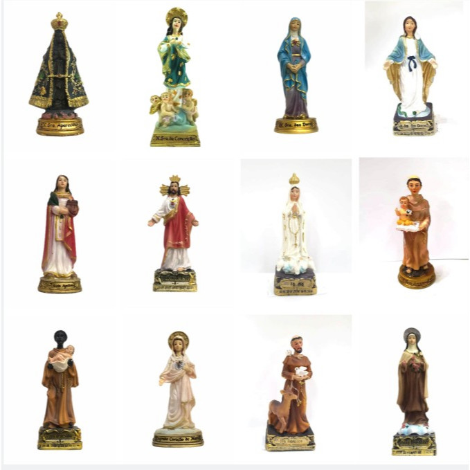 Imagem Religiosa 10CM em resina Nossa senhora Santo Santa São Aparecida Graças FAtima José João Batista Benedito Antonio