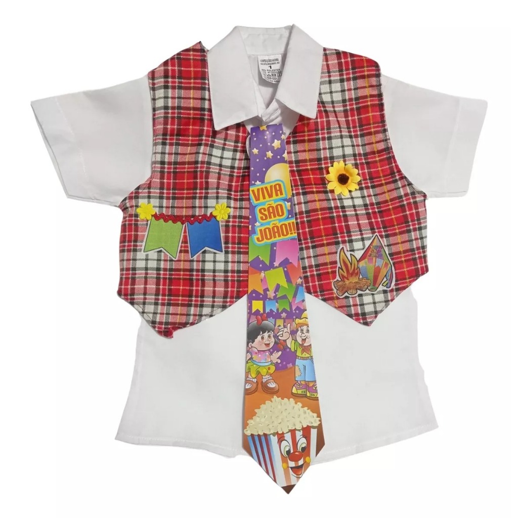 Camisa Xadrez Festa Junina C/ Colete E Gravatinha Roupa Festa Bebê Menino Arraial