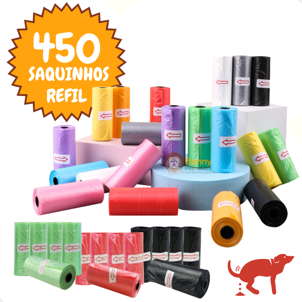 Kit 450 Saquinhos Refil Cata Caca Higiênico Pet 30 rolinhos em Oferta na Shopee