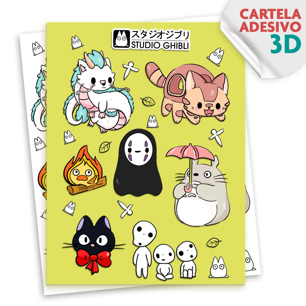 Cartela de Adesivos Studio Ghibli 3D UV, Adesivo Fofo