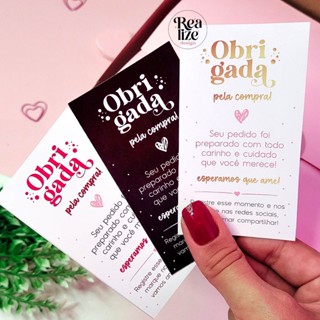 Cartão de agradecimento ao cliente, cartão com frase para encomendas, obrigada pela compra -  50un - 9x5cm │ CA10 em Oferta na Shopee