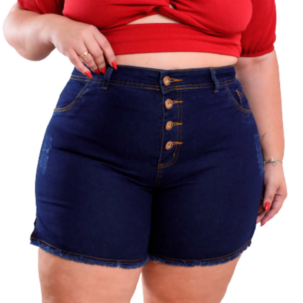 Short Jeans Feminino Plus Size Modelo Curve Elastano Meia Coxa 46 ao 64