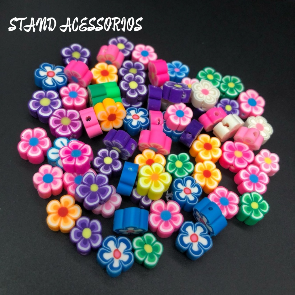 Flores Passantes Emborrachados de 10mm 50 pecas para Artesanato Infantil Colorido