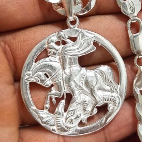 PINGENTE SAO JORGE PRATA CORDAO CORRENTE COLAR 10MM PRATA 925