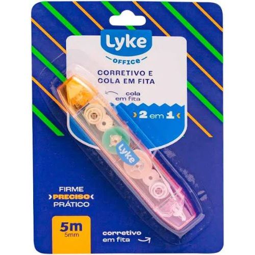 Fita Corretivo e Cola em Fita Lyke Office 2 em 1 Escola Criança Escritório
