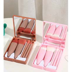 KIT 12 unidades Mini Espelho De Maquiagem Portátil Com 5 Pcs Pincéis De Maquiagem Lupa Mão Segurar Bolso Dobrável Maqui