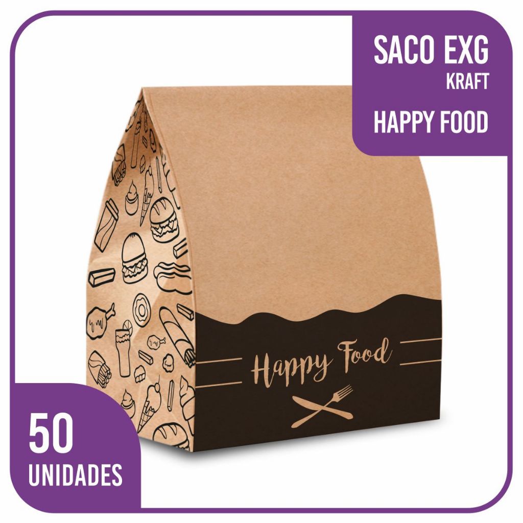 Sacos Kraft Delivery HappyFood (31x19x32) EXG - 50 unidades em Oferta na Shopee