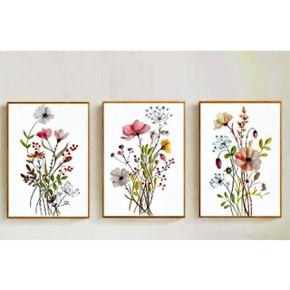 Quadro decorativo 3 peças Aquarela flor colorida e delicadas em Oferta na Shopee