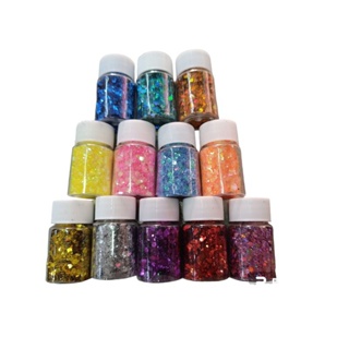 kit com 12 potinhos de glitter holográfico para artesanato unhas decoração maquiagem colorido em Oferta na Shopee