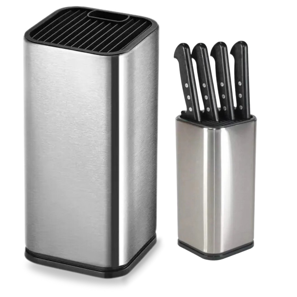 Porta Facas Faqueiro De Bancada Cepo Com Tampa Aço Inox Luxo