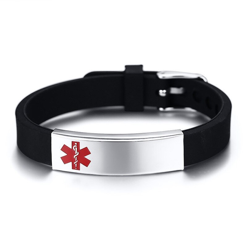 Pulseira de Identificação Personalizada Preta para Idosos Crianças Atletas Esportes com Alerta Médico de Emergência