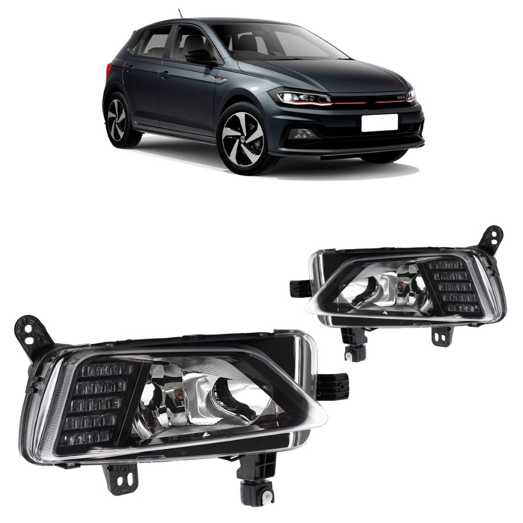 Farol de Milha Auxiliar Polo 2017 2018 2019 2020 Virtus 2018 2019 2020 Com DRL Lente Lisa Acrilico em Oferta na Shopee