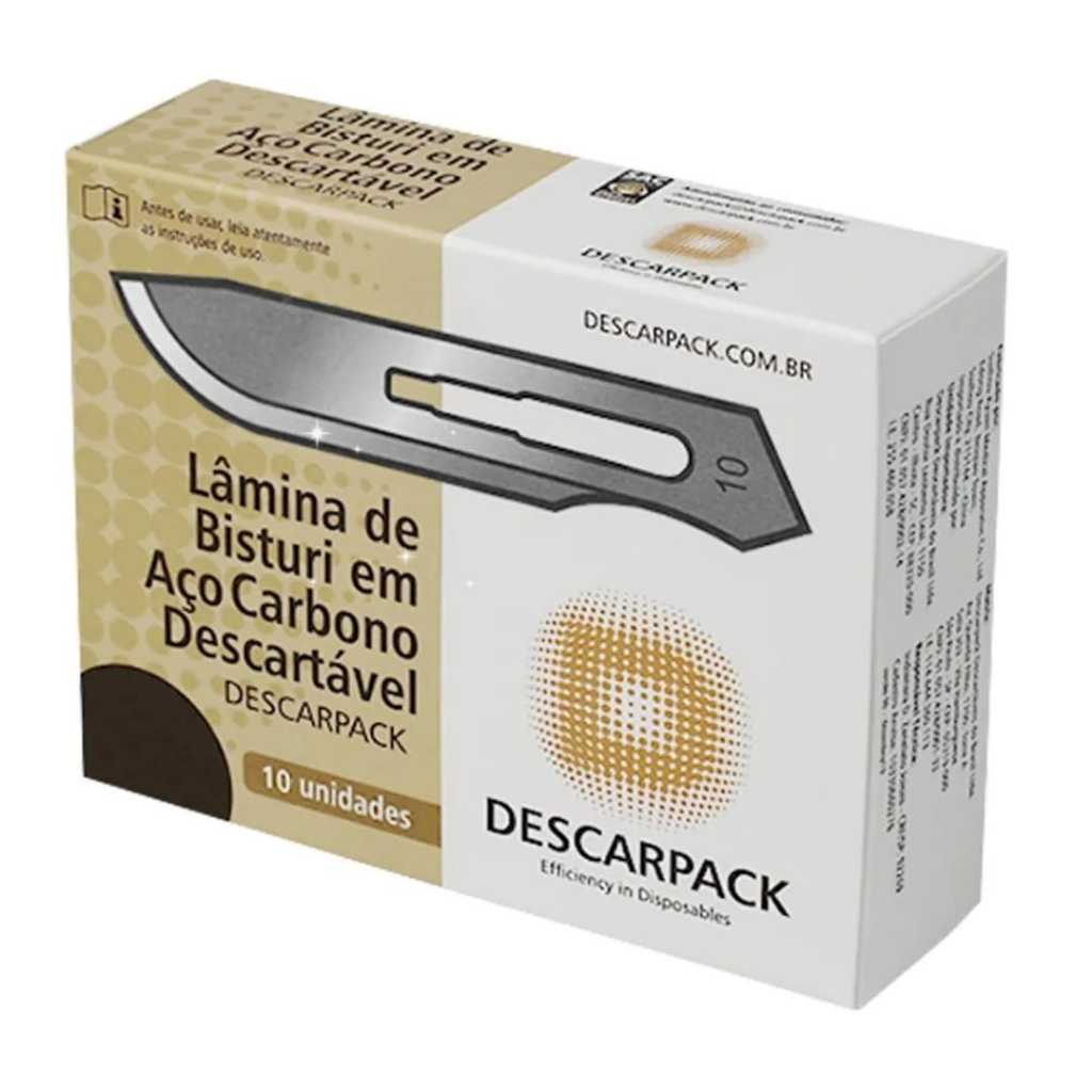 Lâmina de Bisturi Estéril Aço Carbono Kit 10 unidades - Descarpack Biomass e Medix