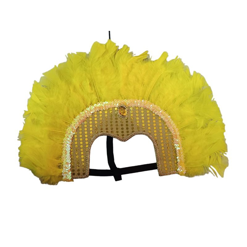 tiara cocar amarelo de índio com penas fantasia para festa fantasia
