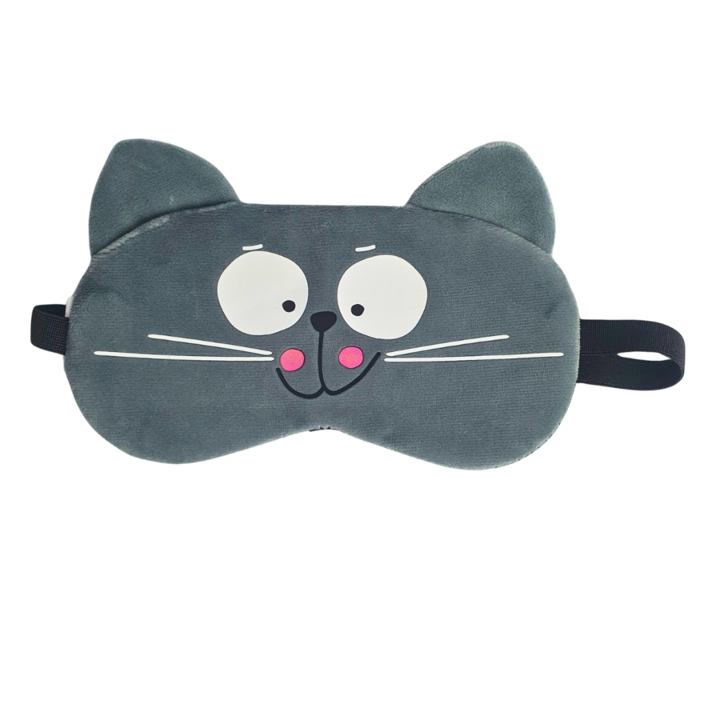 Máscara De Dormir Tapa Olhos Gato Cinza Com Bolsa Em Gel