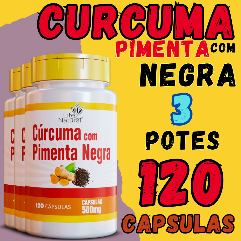 Curcuma Longa 120 Capsulas com P. preta legitima 100% Pura