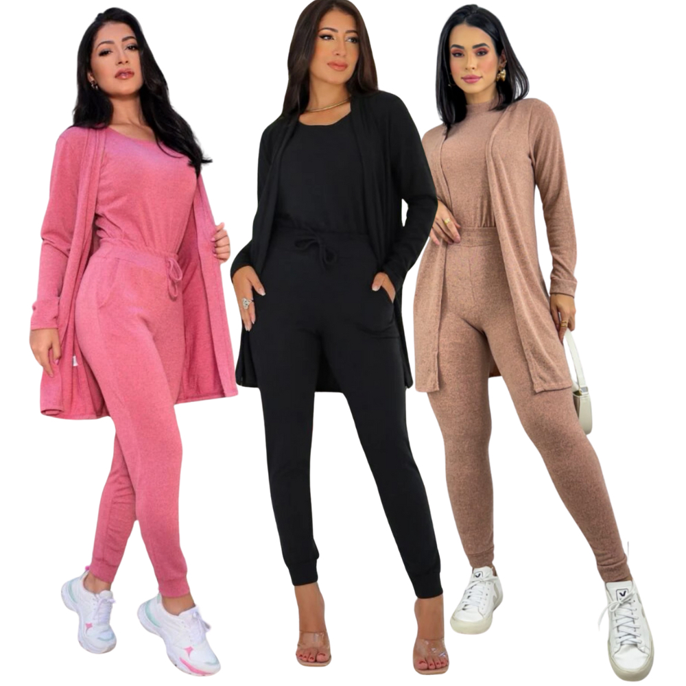 Conjunto Feminino de Frio Lanzinha (3) Peças ,Regata ,Calça e Cardigan