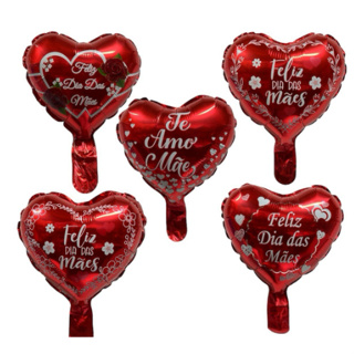 Kit 5~20 Balão Metalizado Coração Vermelho Feliz Dia Das Mães Te Amo Mamãe e Te amo 22cm em Oferta na Shopee