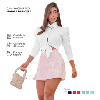 Camisa Cropped Feminina social Manga longa em Oferta na Shopee