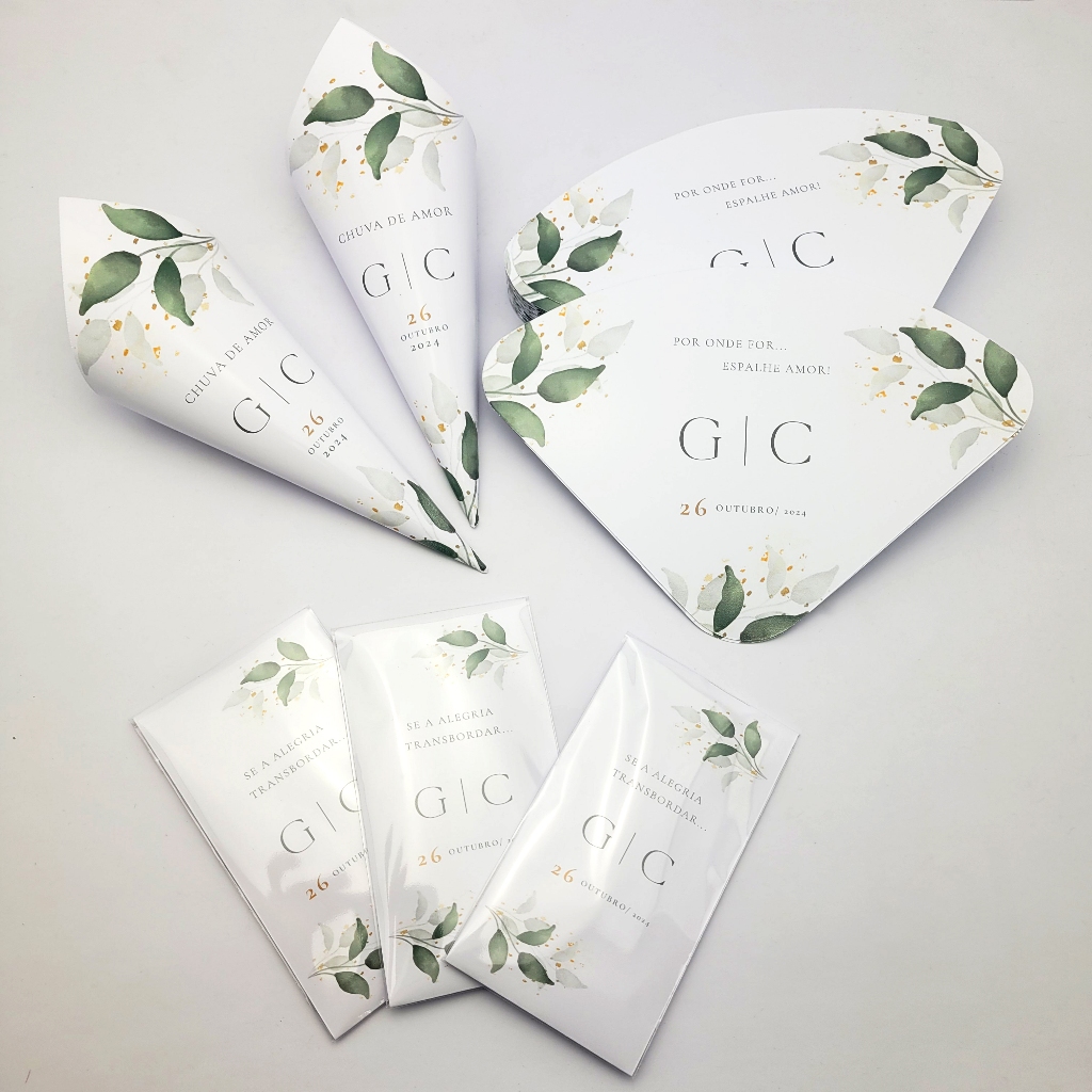 Kit Lenços Lágrimas de Alegria (60und), Ventarolas (60und) e Cones de Pétalas/Arroz (20und) Casamento Personalizado em Oferta na Shopee