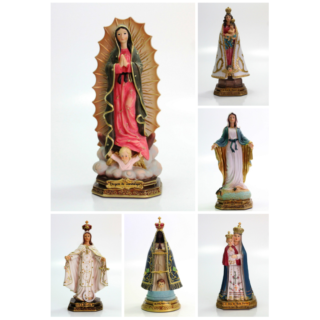 Imagem Religiosa 17CM em resina Nossa senhora Santo Santa São Aparecida Graças FAtima José João Batista Benedito Antonio