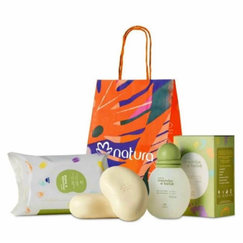Kit Mamãe Bebê Natura ( Colônia 100ml, 2 Sabontes em Barra e Lenço umedecido 16 Folhas )