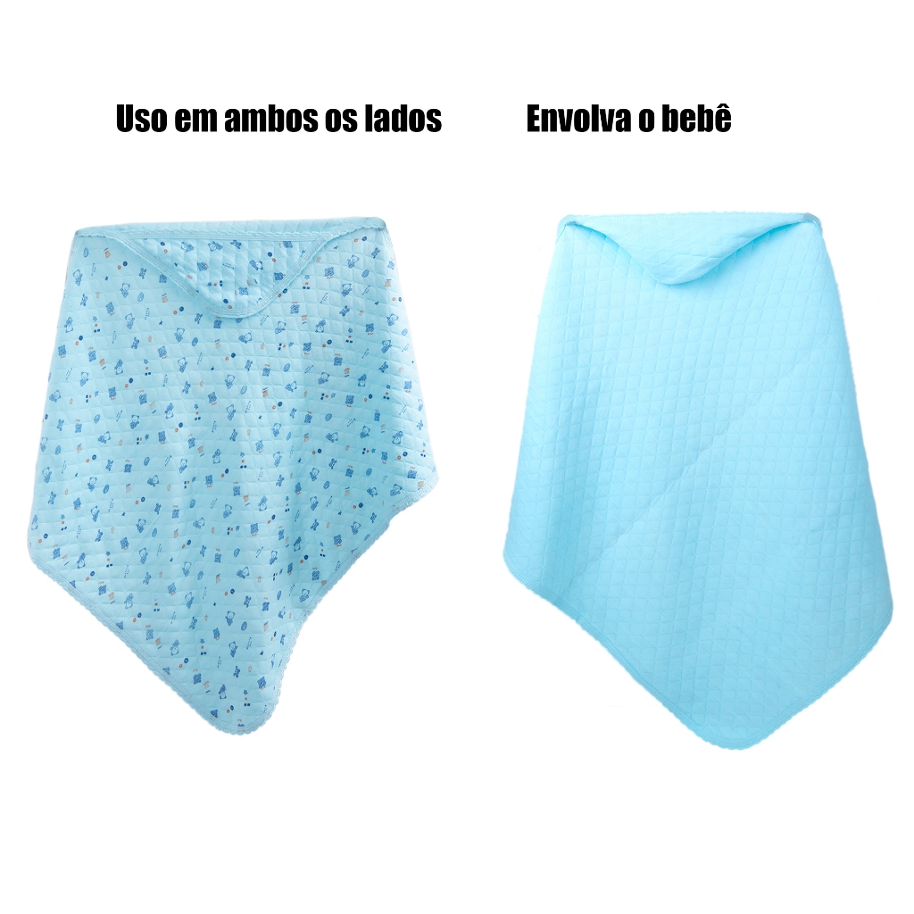 Toalha De Banho bebê Dupla Face Modelo Luxo Com Capuz Forrada com Fralda 100% Algodão Estampada Meninos e Meninas70*80cm