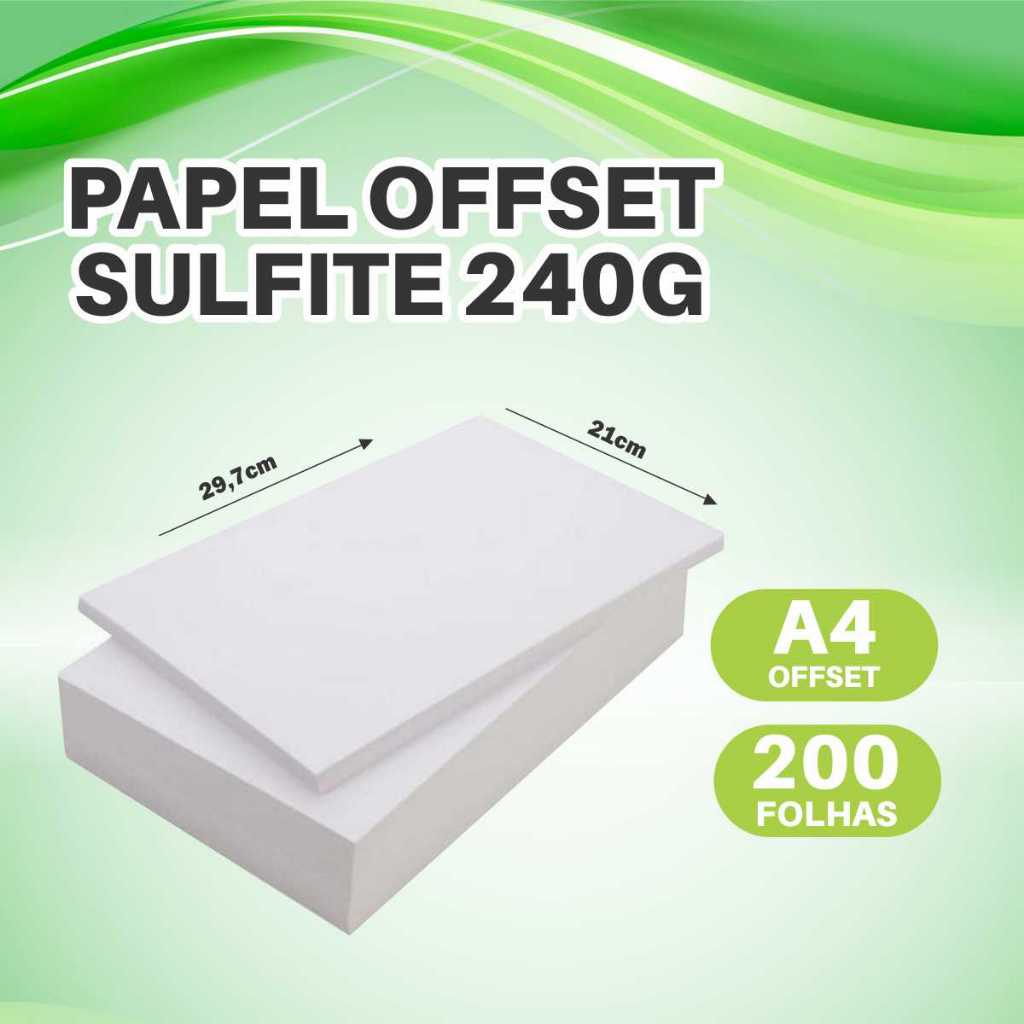 Papel Sulfite Offset 240g A4 200 Folhas Tamanho 21x29,7cm Branco Tipo Cartolina
