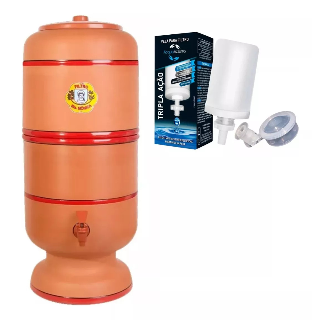 Filtro de Barro 6 litros (3 Litros Parte Superior) + (3 Litros Parte Inferior) C/ Boia, Torneira e Vela Tripla ação Esterilizante