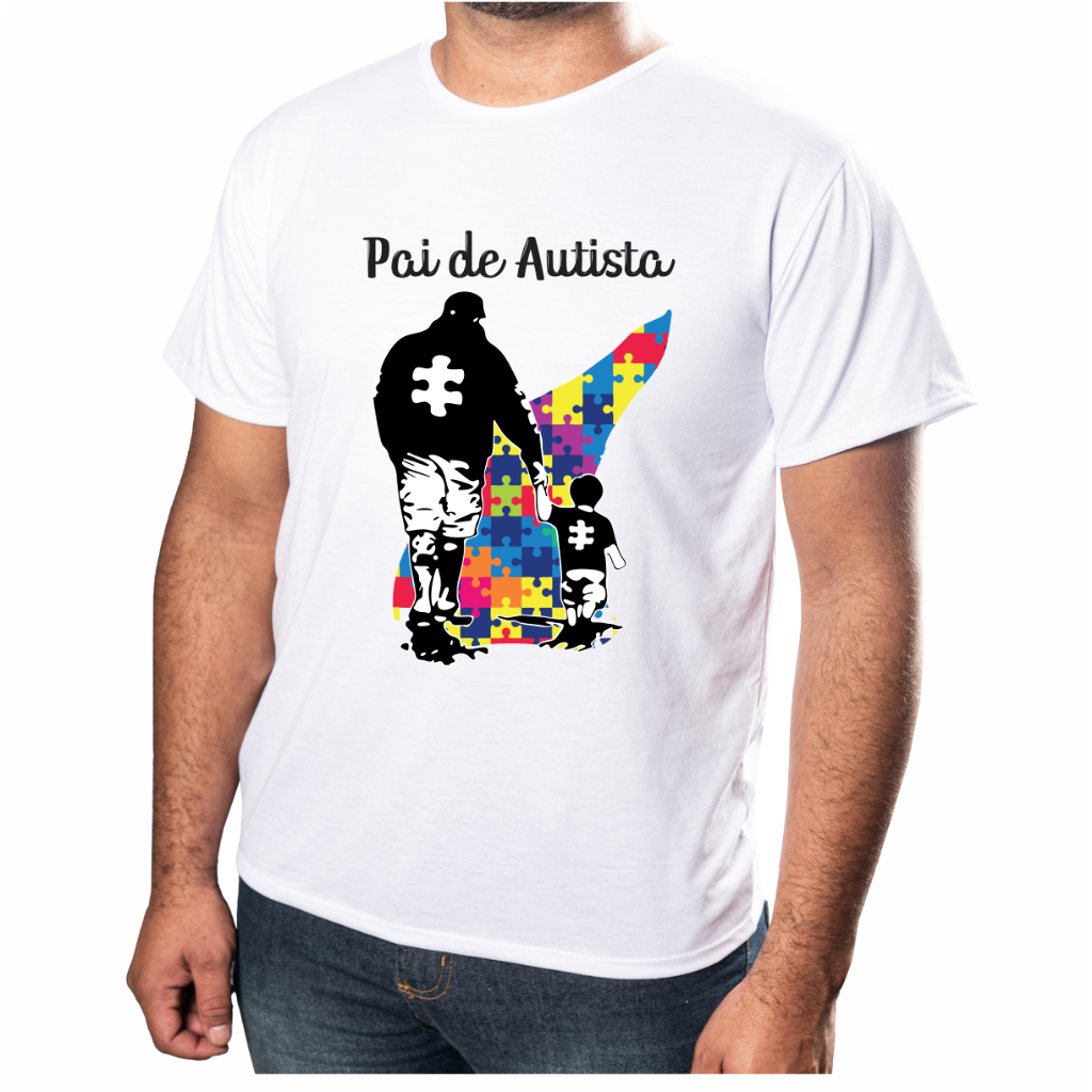 Camisa Masculino Personalizada Autismo Pai de Autista Acabamento E Durabilidade Anti-pilling 100% Poliéster Promoção