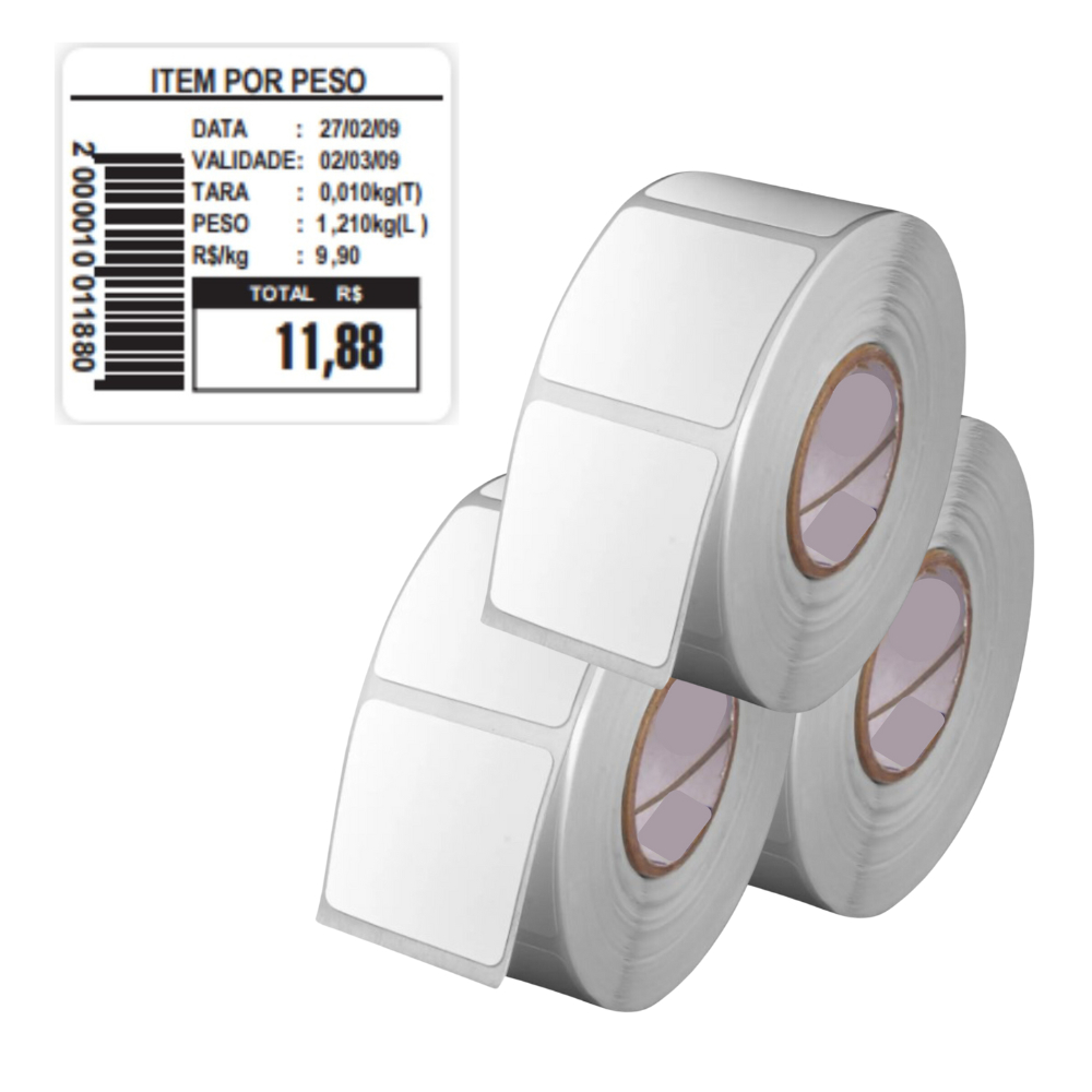 1 Rolo de Etiqueta Térmica 40x40mm Para Balanças - 500 Etiquetas 4x4cm