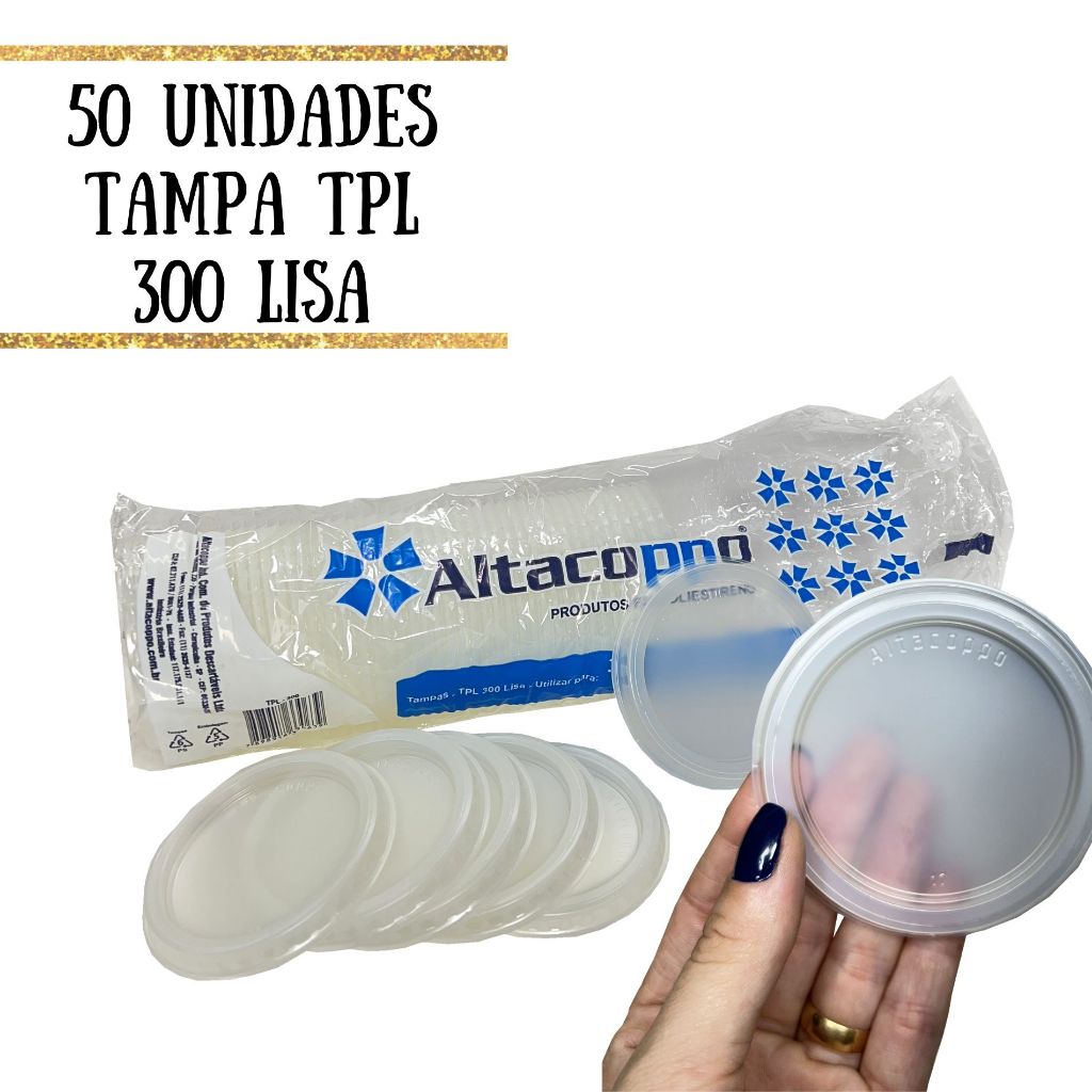 TAMPA ALTACOPO TPL300 LISA TRANSPARENTE 50 UNIDADES em Oferta na Shopee