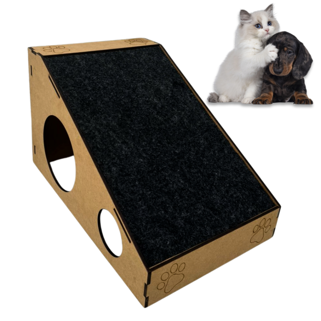 Rampa de Acesso com Arranhador para Gatos Cachorros Divertida Anti Stress Com Carpete Preto Brinquedo Pet Madeira Mdf Felinos