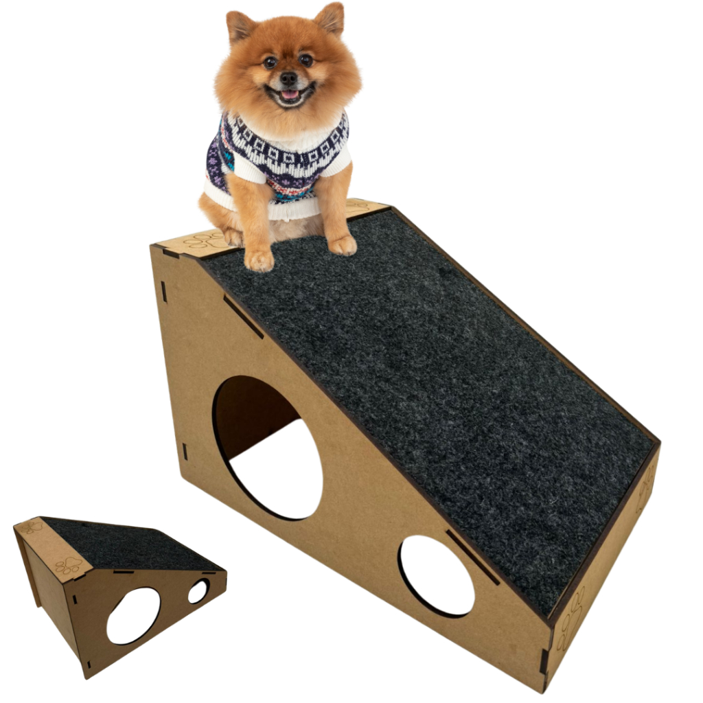 Brinquedo Rampa de Chão com Arranhador para Gatos Cachorros Divertida Anti Stress Com Carpete Preto Pet Madeira Mdf Felinos