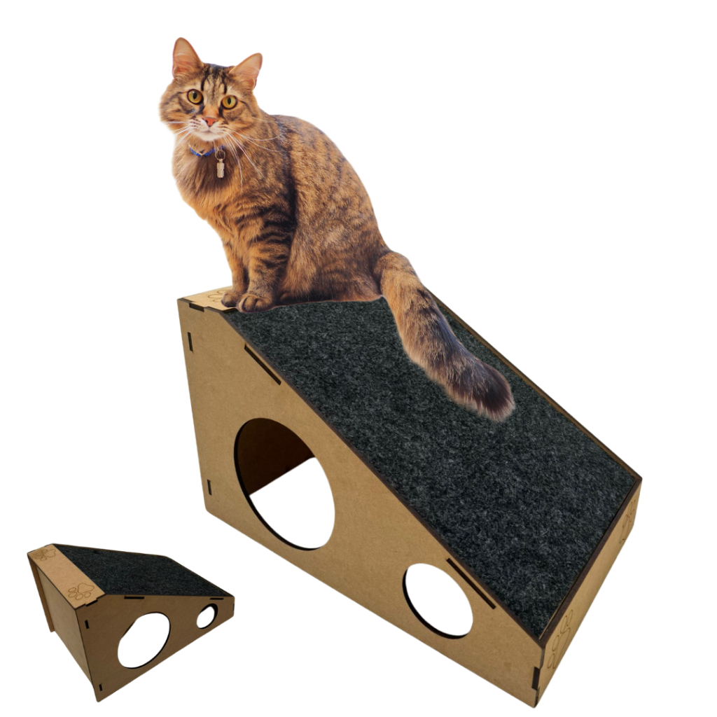 Escada de Acesso com Arranhador para Pets Divertida Anti Stress Com Carpete Preto Brinquedo Cachorros Gatos Madeira Mdf Felinos